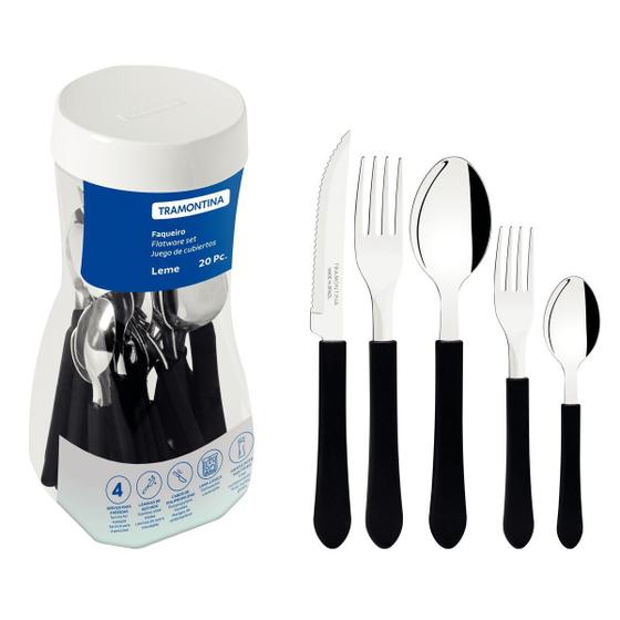 Faqueiro Tramontina Inox 20 Peças Leme Preto - Casa dos Fogões Menor preço em Faqueiro Tramontina Inox 20 Peças Leme Preto - Casa dos Fogões