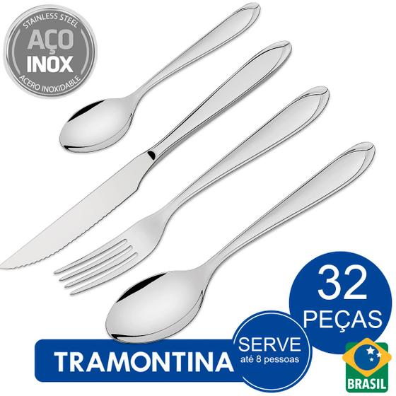 Imagem de Faqueiro Tramontina Laguna em Aço Inox com Facas para Churrasco Alto Brilho - 32 Peças