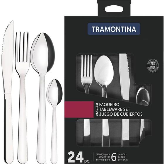 Faqueiro Tramontina Malibu em Aço Inox 24 Peças serve até 6 pessoas Menor preço em Faqueiro Tramontina Malibu em Aço Inox 24 Peças serve até 6 pessoas