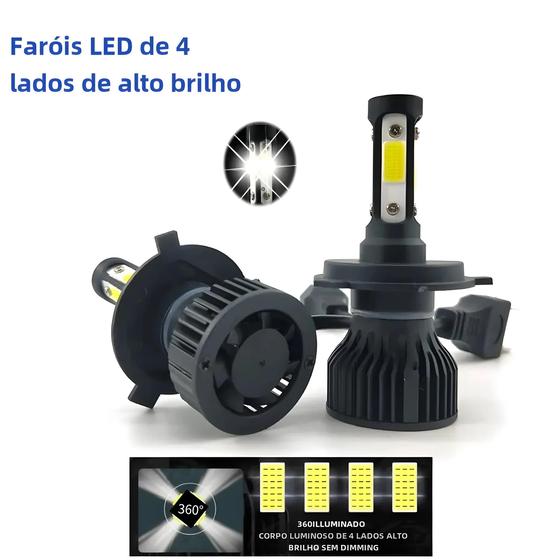 Imagem de Faróis de LED para Carro (2 Peças) - 4 Lados, 6500K - H11, H4, H7, H3, H1, H8, H9