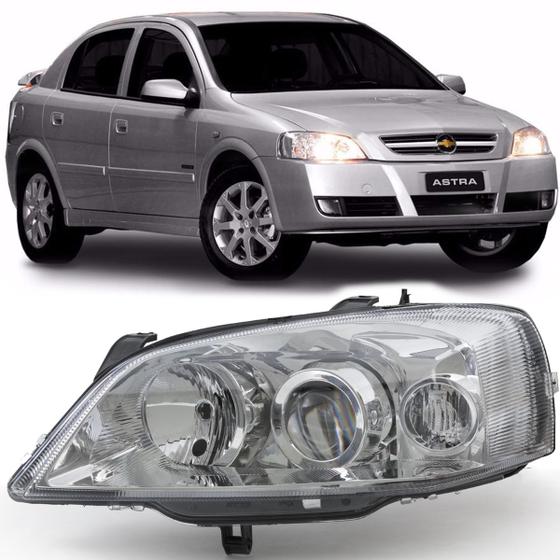 Imagem de Farol Astra 2003 Ate 2011 LE Mascara Cromada Foco Duplo H7 H1 Com Regulagem Eletrica 93399659