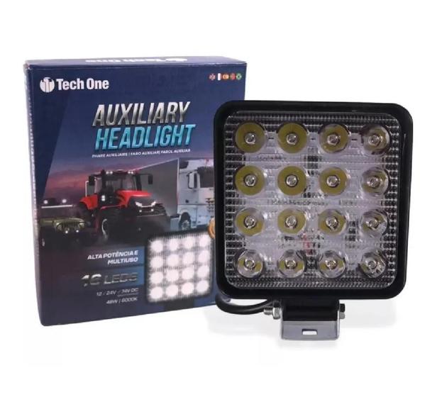 Imagem de Farol Auxiliar De Led Quadrado 12V/24V 6000K 48W 16 Leds