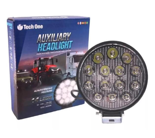 Imagem de Farol Auxiliar De Led Redondo 12V/24V 6000K 42W 14 Leds