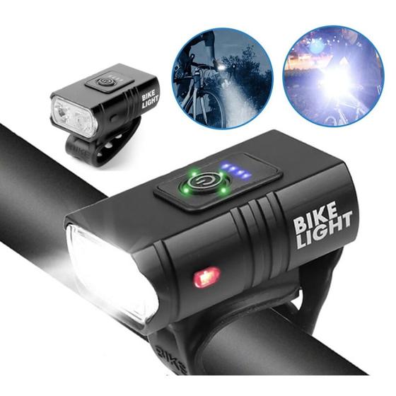 Imagem de Farol Bicicleta 2 Led Cree Medidor Recarregável USB