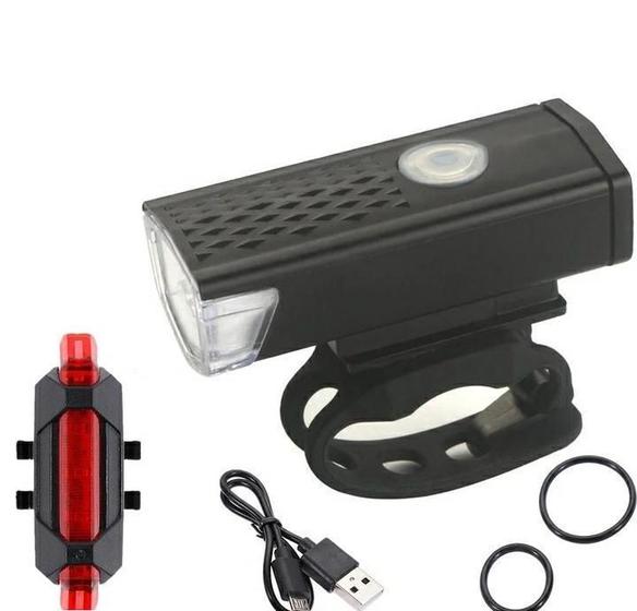 Imagem de Farol Bicicleta Recarregável 300lm - Preto  Modos Destaque/Flash