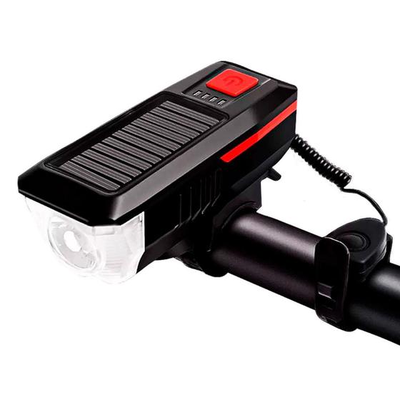 Imagem de Farol Bicicleta Solar LED T6 350 Lumens USB - Preto+Vermelho