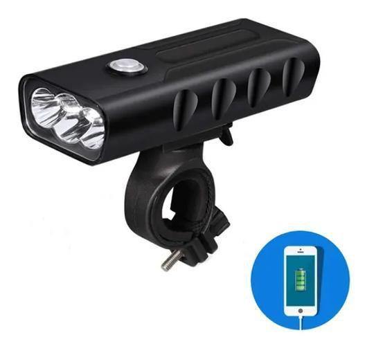 Imagem de Farol Bicicleta Triplo Led T6 Recarregável Usb Com Powerbank