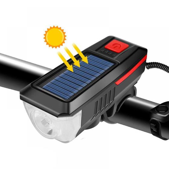 Imagem de Farol Bike LED T6 350 Lumens Solar/USB - Preto+Vermelho