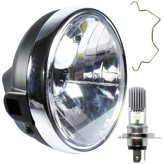 Imagem de Farol completo YBR125 Factor 2009 a 2016 aro cromado com lâmpada led bloco globo optico