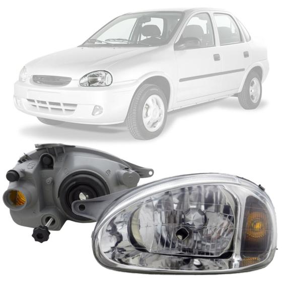 Farol Corsa Classic Pickup Sedan Wagon 1996 a 2010 Carcaça Cinza Lado Esquerdo (Motorista) Menor preço em Farol Corsa Classic Pickup Sedan Wagon 1996 a 2010 Carcaça Cinza Lado Esquerdo (Motorista)