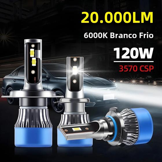 Imagem de Farol de Carro LED Teenram H4 20000lm - Chip CSP 6000K - 120W 12V/24V - H7 H1 H11