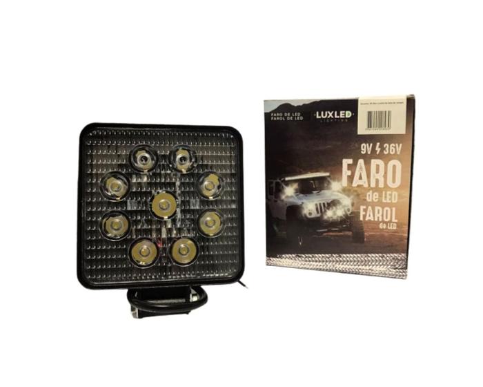 Imagem de Farol de milha 9 leds 27w quadrado luxled