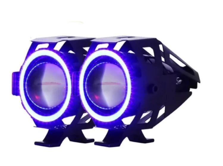 Farol De Milha Led Azul Par Moto Kit Angel Eye Lk U Prova Agua Luatek Farol De Milha