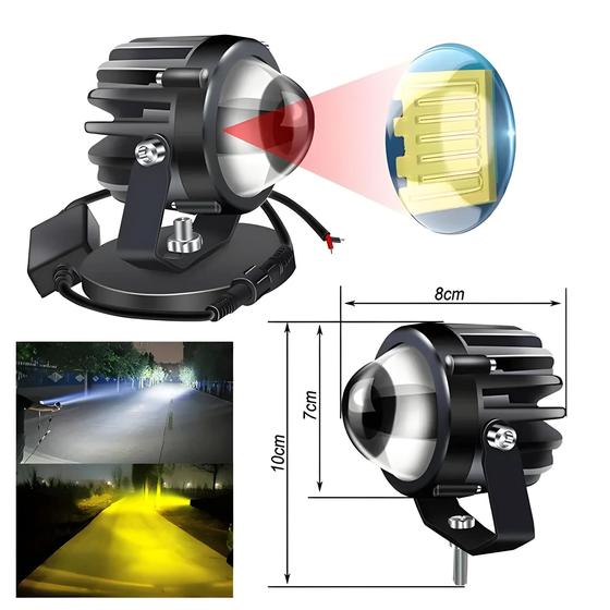 Imagem de Farol de Motocicleta LED Amarelo e Branco com Projetor Laser - Lâmpada de Neblina para Caminhões e SUVs