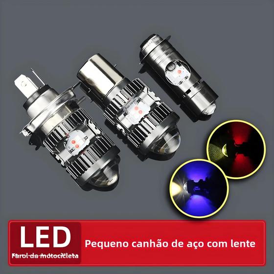 Imagem de Farol de Motocicleta LED H4 BA20D 12-80V - Vermelho e Azul - Alto e Baixo