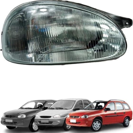 Imagem de Farol Dianteiro Direito Carcaça Preta Corsa Wind Sedan Wagon 1994 1995 1996 1997 1998 1999 - Lente Vidro