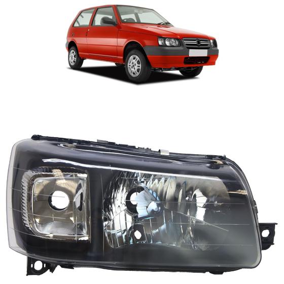 Imagem de Farol Dianteiro Uno Fiorino 2005 2006 2007 2008 2009 2010 2011 2012 2013 Liso Acrílico Máscara Negra