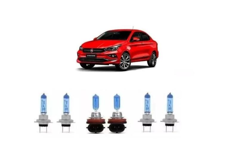 Imagem de Farol Fiat Cronos Kit Lâmpadas 8500K Baixo H7 Alto H7 Milha