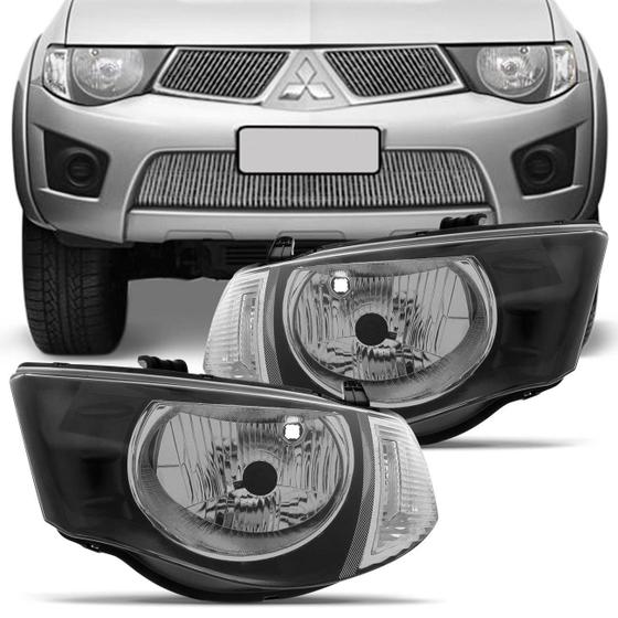 Imagem de Farol L200 Triton 07 08 Foco Simples Máscara Negra Pisca Integrado