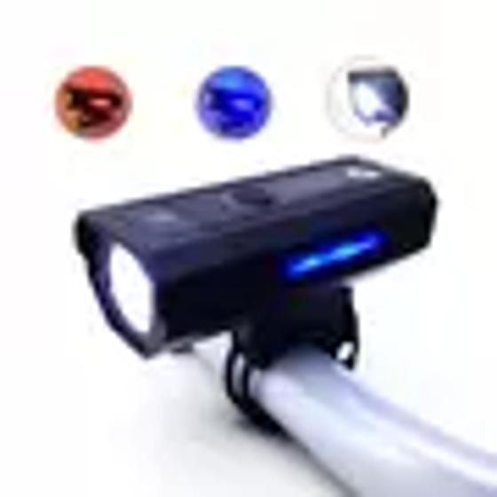 Imagem de Farol Lanterna Sinalizador Para Bike Bicicleta LED Branca Vermelha Azul Recarregável DY8302