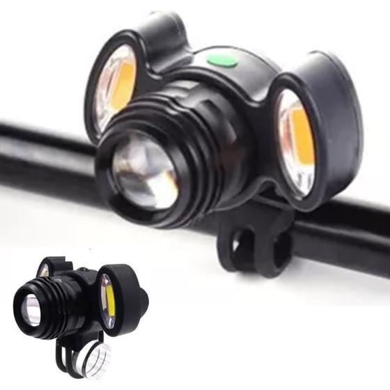Imagem de Farol Para Bicicleta 3 Focos Com Led Com Brilho Poderoso