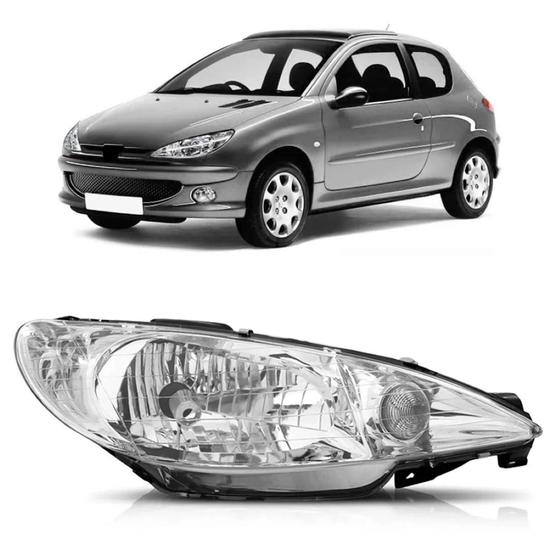 Imagem de Farol Para Peugeot 206 E 206 Sw Ano 00/06 Foco Simples Liso