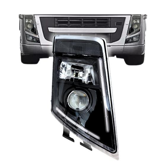 Imagem de Farol para Volvo FM FH FH13 C/ Pisca Máscara Negra - Direito