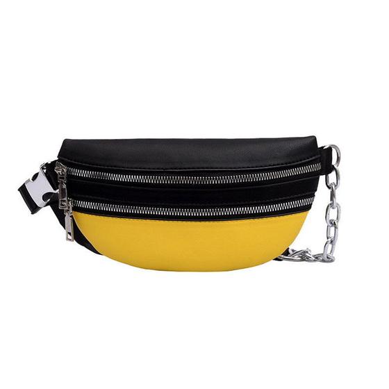 Imagem de Fashion Chain Pack Banana Waist Bag New Belt Bag Women Waist Pack Contraste Cor PU Saco de peito de couro