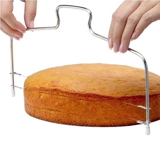 Imagem de Fatiador cortador de bolo inox com fio duplo ajustável