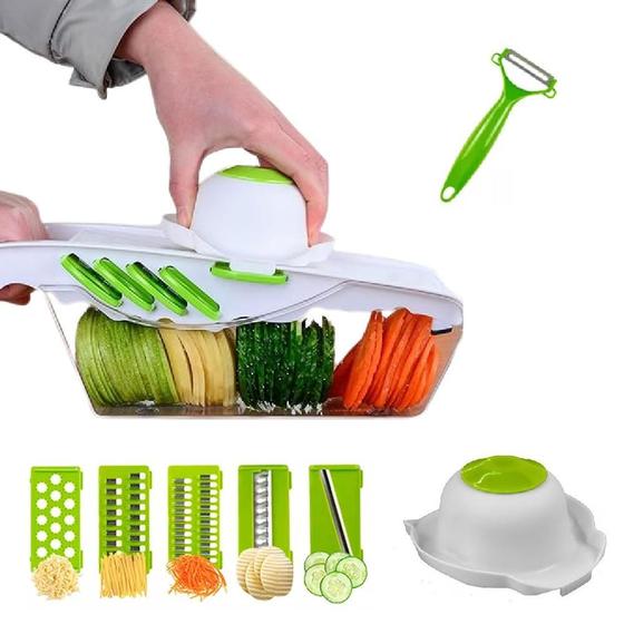 Imagem de Fatiador multifuncional de frutas legumes e verduras 6 em 1 com dispenser