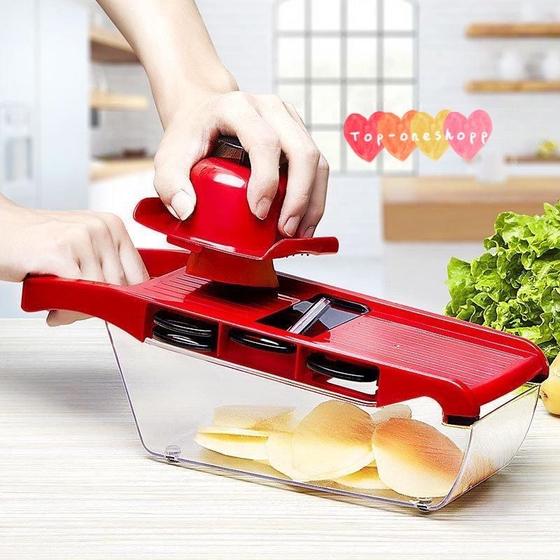 Imagem de Fatiador Profissional Cozinha Slicer Aço Inox 10 em 1 Fatiador Cortador Ralador De Legumes Verduras Frutas Alimentos