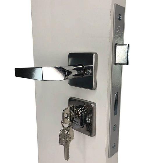 Fechadura de Porta Externa Quadrada Inox Cromada Ferca Menor preço em Fechadura de Porta Externa Quadrada Inox Cromada Ferca