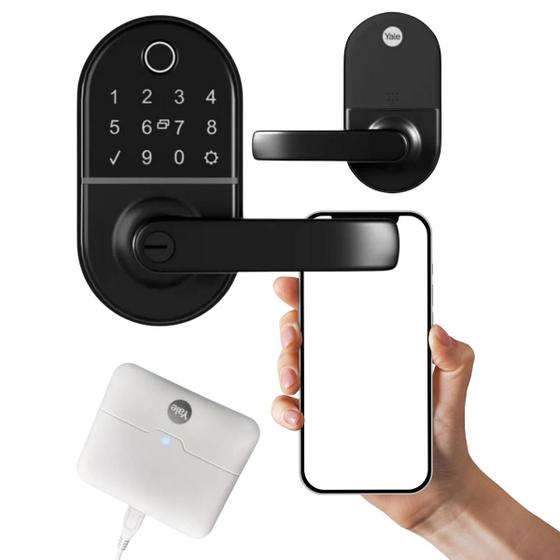 Imagem de Fechadura Digital Com Biometria Wi-Fi Preta kit Conectividade - Yale
