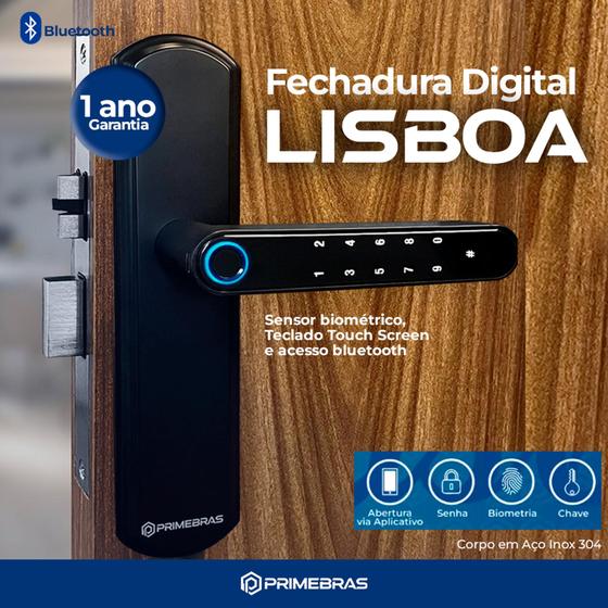Imagem de Fechadura Elétrica Digital Biométrica Primebras Bluetooth App Ttlock Preta