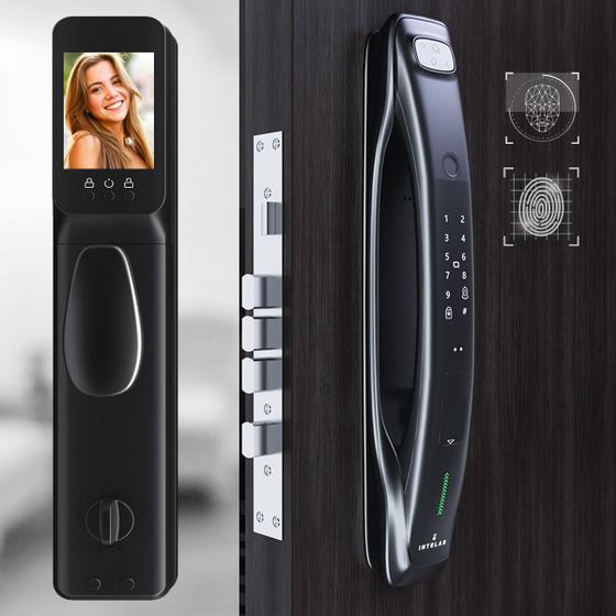 Imagem de Fechadura Elétrica Digital Câmera Reconhecimento Facial Biométrica Senha Numérica Cartão APP Chave