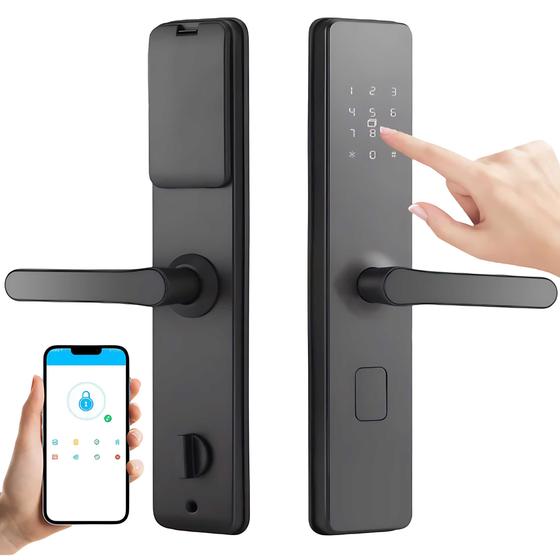Imagem de Fechadura eletrônica biométrica inteligente touch com controle via aplicativo remoto