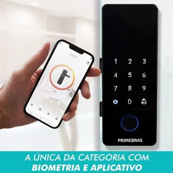Imagem de Fechadura Eletrônica Biométrica Touch Senha Athenas Primebras Porta de Vidro Tuya