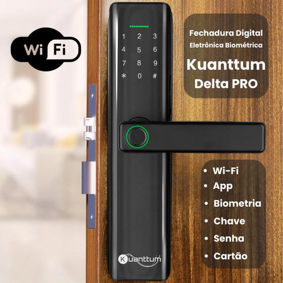 Imagem de Fechadura Eletronica Digital WiFi Com App Tuya Biometria Senha Kuanttum Delta PRO