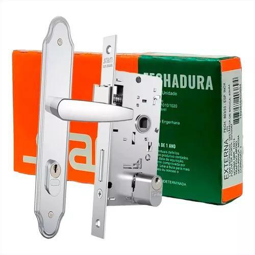 Fechadura Externa Larga Stam 803/33 Em Inox Prateada Menor preço em Fechadura Externa Larga Stam 803/33 Em Inox Prateada