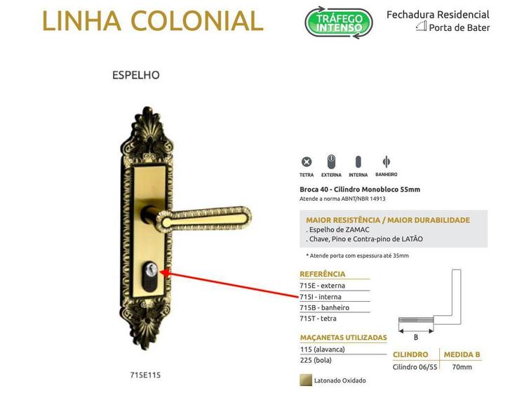 Imagem de Fechadura Para Porta Externa Colonial Maçaneta Bola - 3F