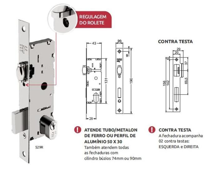 Imagem de Fechadura Pivotante Rolete Estreito Aluminio Ferro Preta