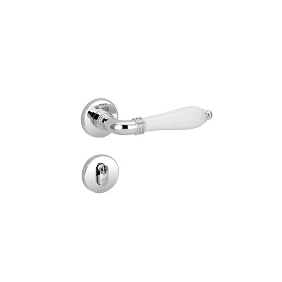 Imagem de Fechadura porta externa lily imab cromada com branco c/ cilindro tambor máquina 55mm colonial clássica