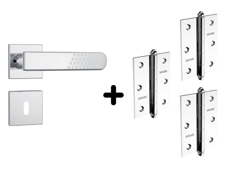 Imagem de Fechadura Porta Interna Stam 813/21 Roseta Quadrada Inox + 3 Un Dobradiças para Portas