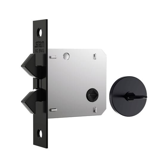 Imagem de Fechadura stam Porta de Correr banheiro Bico Papagaio duplo 1006 S preto fosco Roseta Redonda