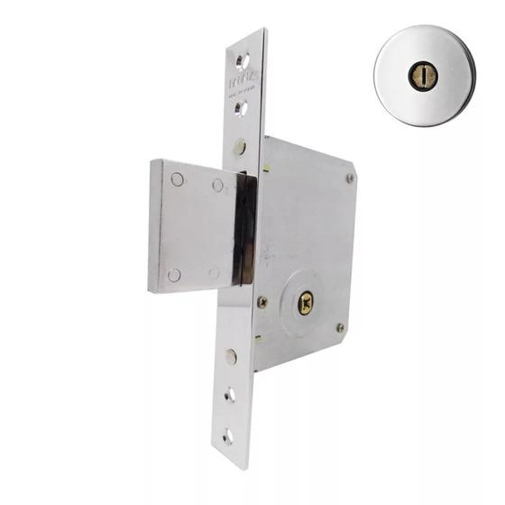 Imagem de Fechadura Trava Tetra Auxiliar 142 R68 Roseta Redonda 4 voltas Cromada 40mm Blister Papaiz