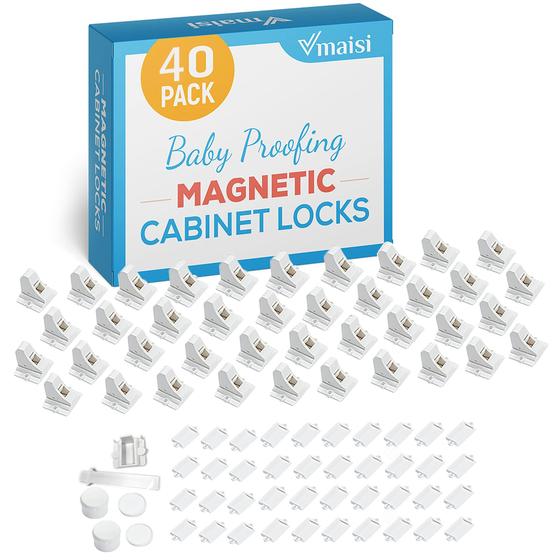 Imagem de Fechaduras Magnéticas VMAISI para Armários e Gavetas - Kit com 40 Fechaduras e 4 Chaves