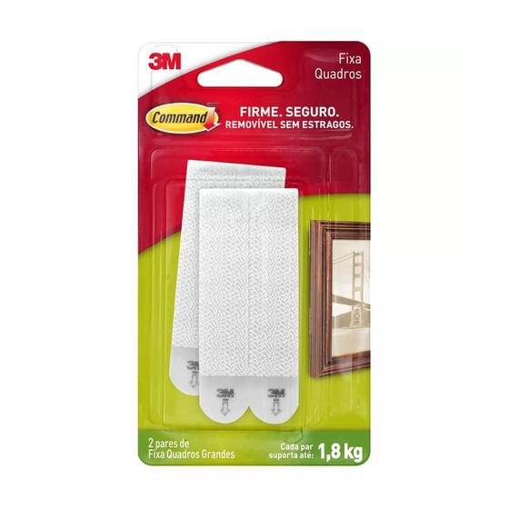 Imagem de Fecho Adesivo 3M Command Grande 1,8Kg Com 2 Pares Branco