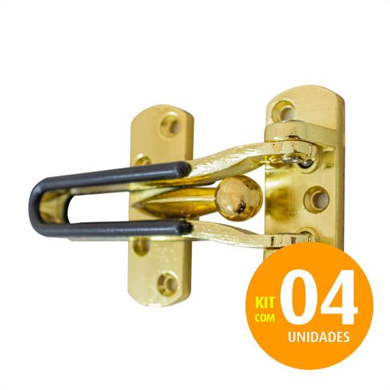 Imagem de Fecho De Segurança Trifor Porta Em Aço Inox Dourado Kit 04un