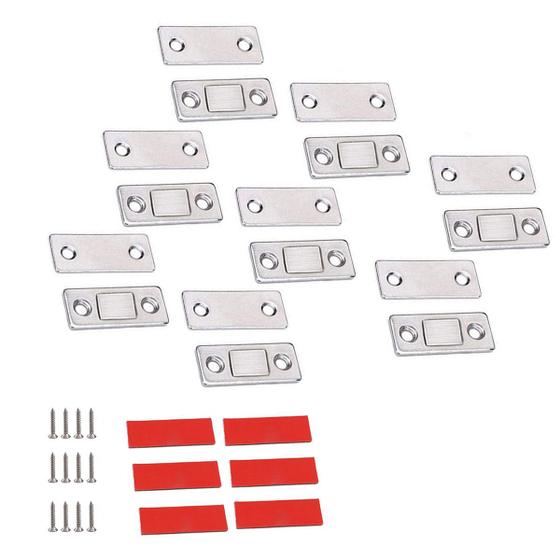 Imagem de Fecho Magnetico Ima Inox Para Porta Fecha Trava Armario Gaveta 8 Peças Quarto Cozinha Sala Ultrafino Resistente Proteçao Segurança