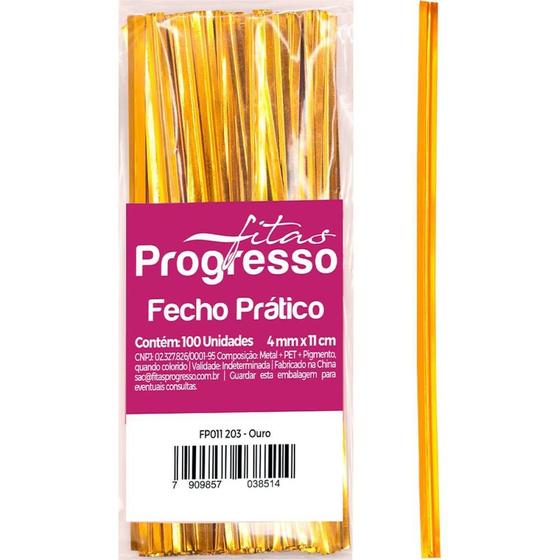 Imagem de Fecho Metálico Dourado 4MMX11CM. Pacote com 100